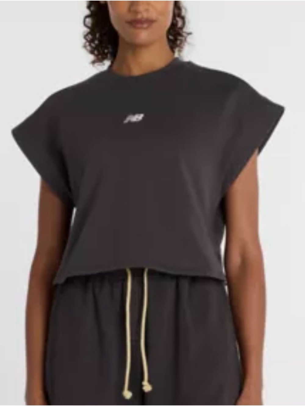 NWT New Balance Women's Black Cropped Athletic French Terry T-Shirt Top Medium M